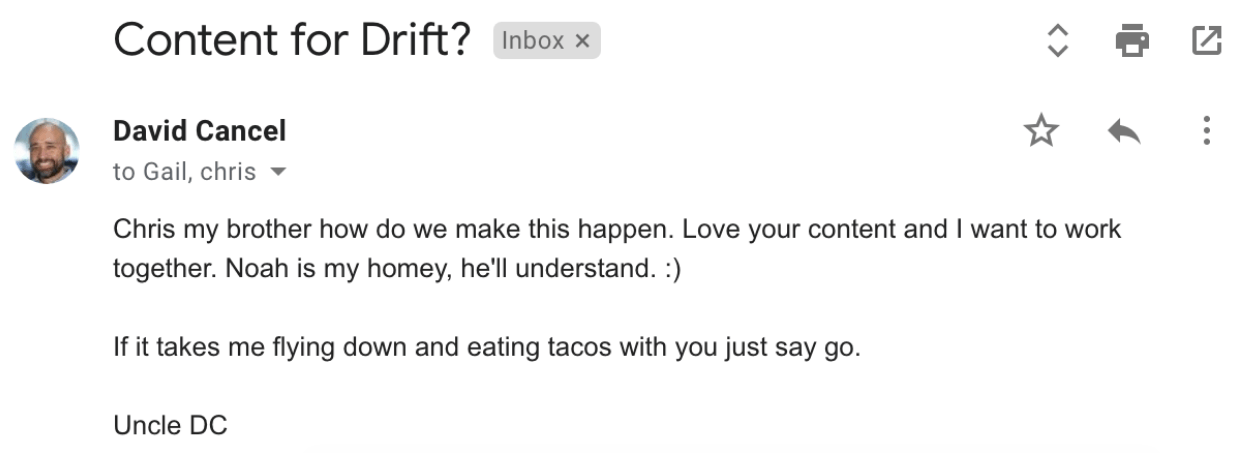 Inbound message from Drift